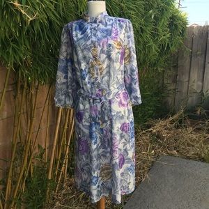 California Looks Vintage Belt Floral Purple Dress
